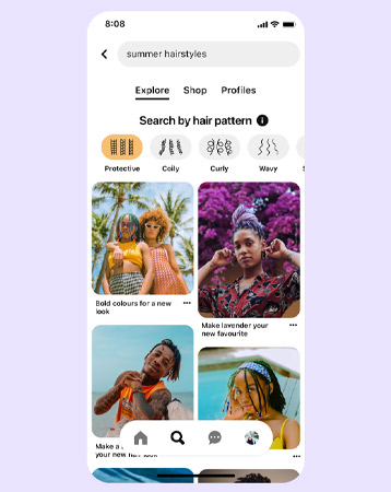 Pinterest screenshot featuring new hair pattern search feature
