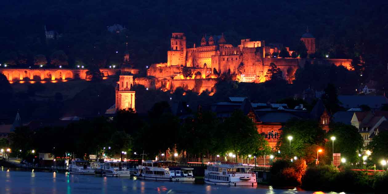 Heidelberg Castle in Heidelberg, Germany, lights up on a warm summer night. Photo by Raul Lieberwith , licensed under (CC BY-NC-ND 2.0).