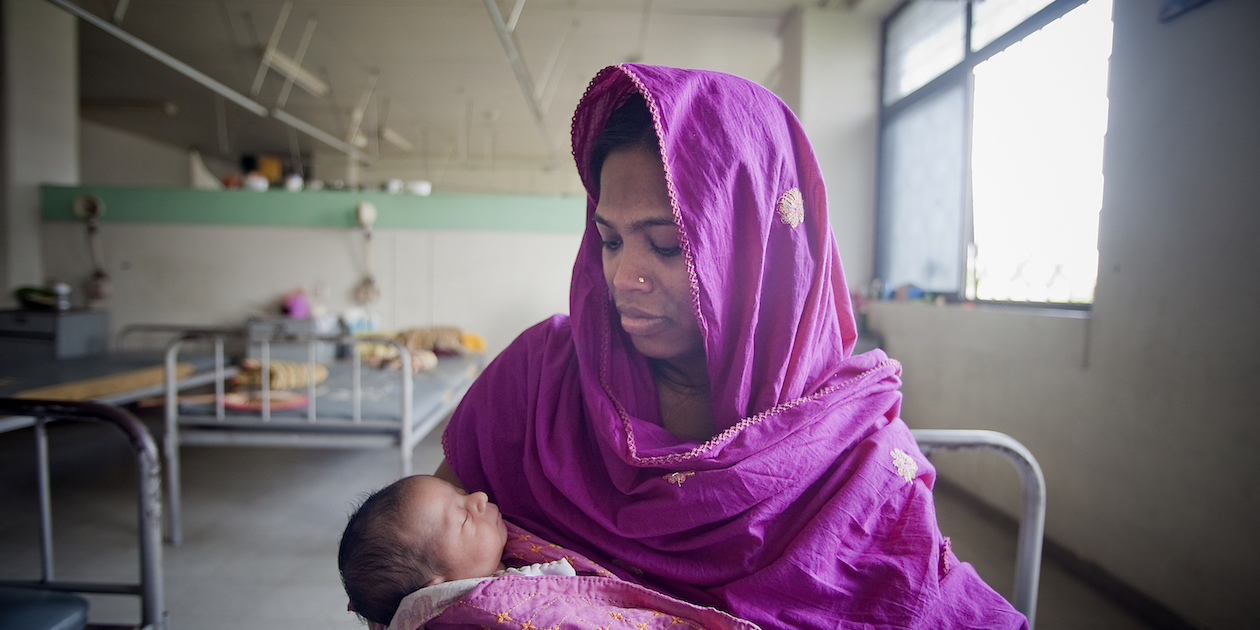 Mother and newborn at the Maternal and Child Health Training Institute for medically needy individuals in Dhaka, Bangladesh.