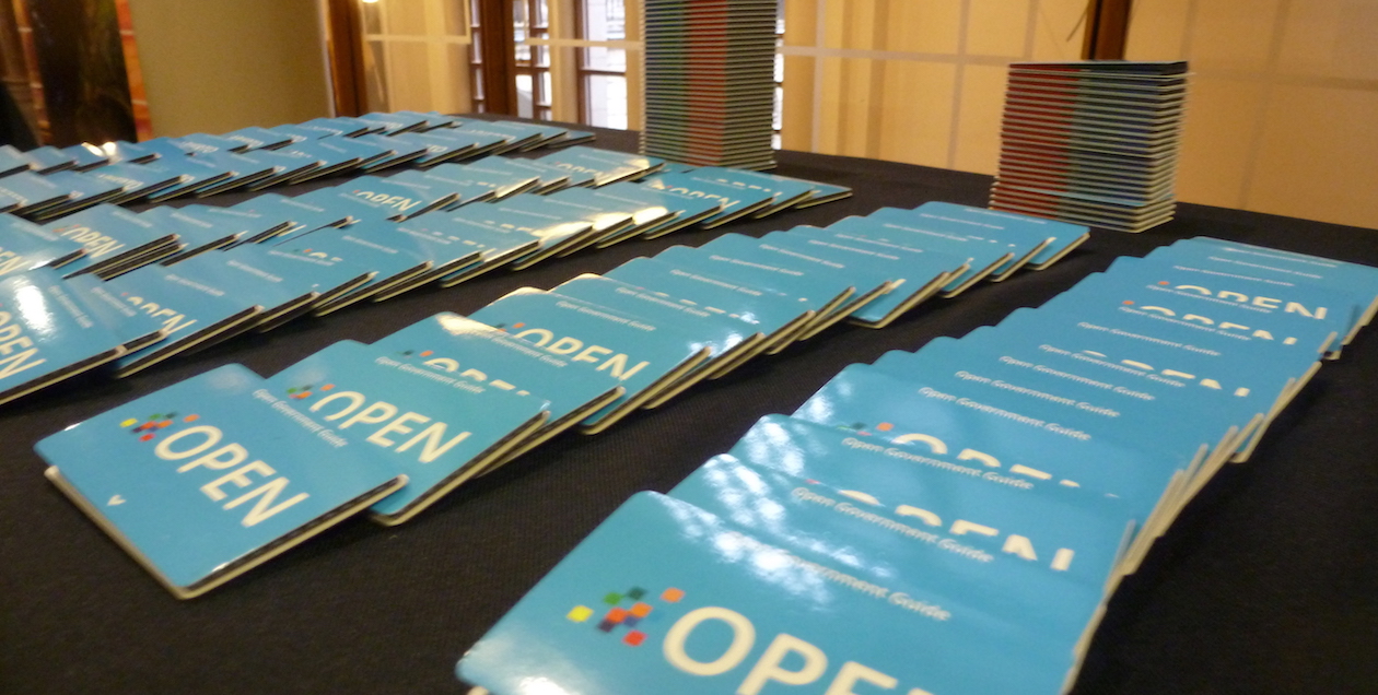 Information cards sit on a table at the Open Government Partnership (OGP) Regional Meeting for Europe 2014. Photo by Open Government Partnership, licensed under (CC BY 2.0).