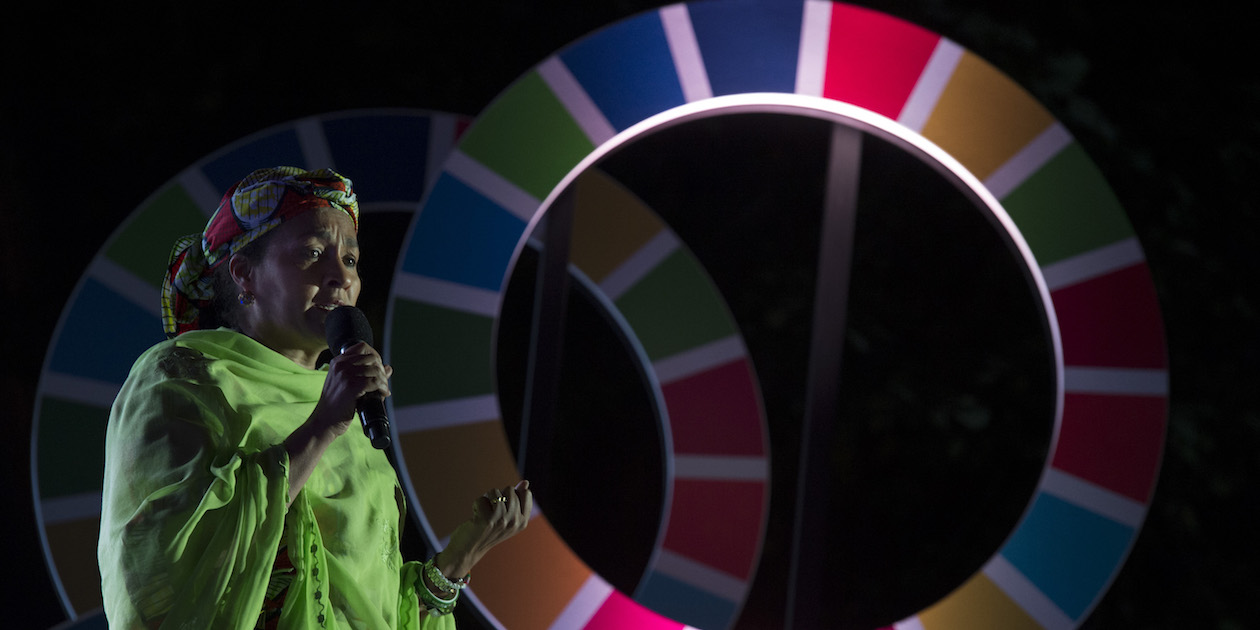 Amina Mohammed, UN Special Advisor on Post-2015 Development Planning, speaks about the Sustainable Development Goals (SDGs) in 2015. Photo by UN Photo/Mark Garten, licensed under (CC BY-NC-ND 2.0).