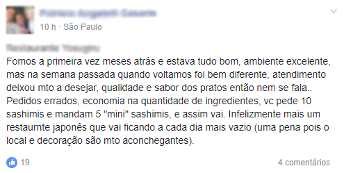 Post de reclamação de atendimento