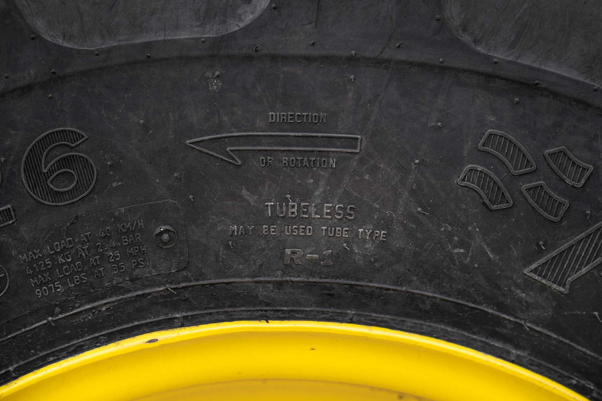 The tractor tire's sidewall tells whether or not the tire can be used without a tube.