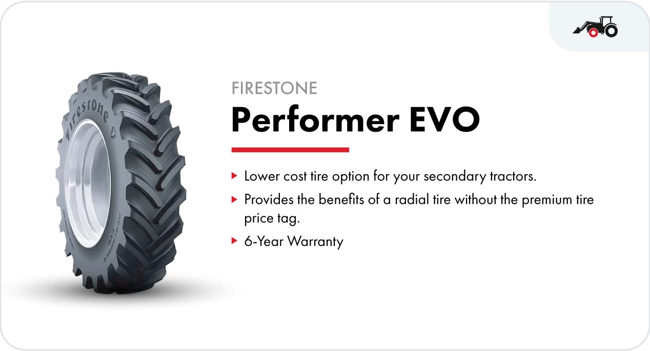 Firestone Performer™ EVO front tractor tire for loader tractors