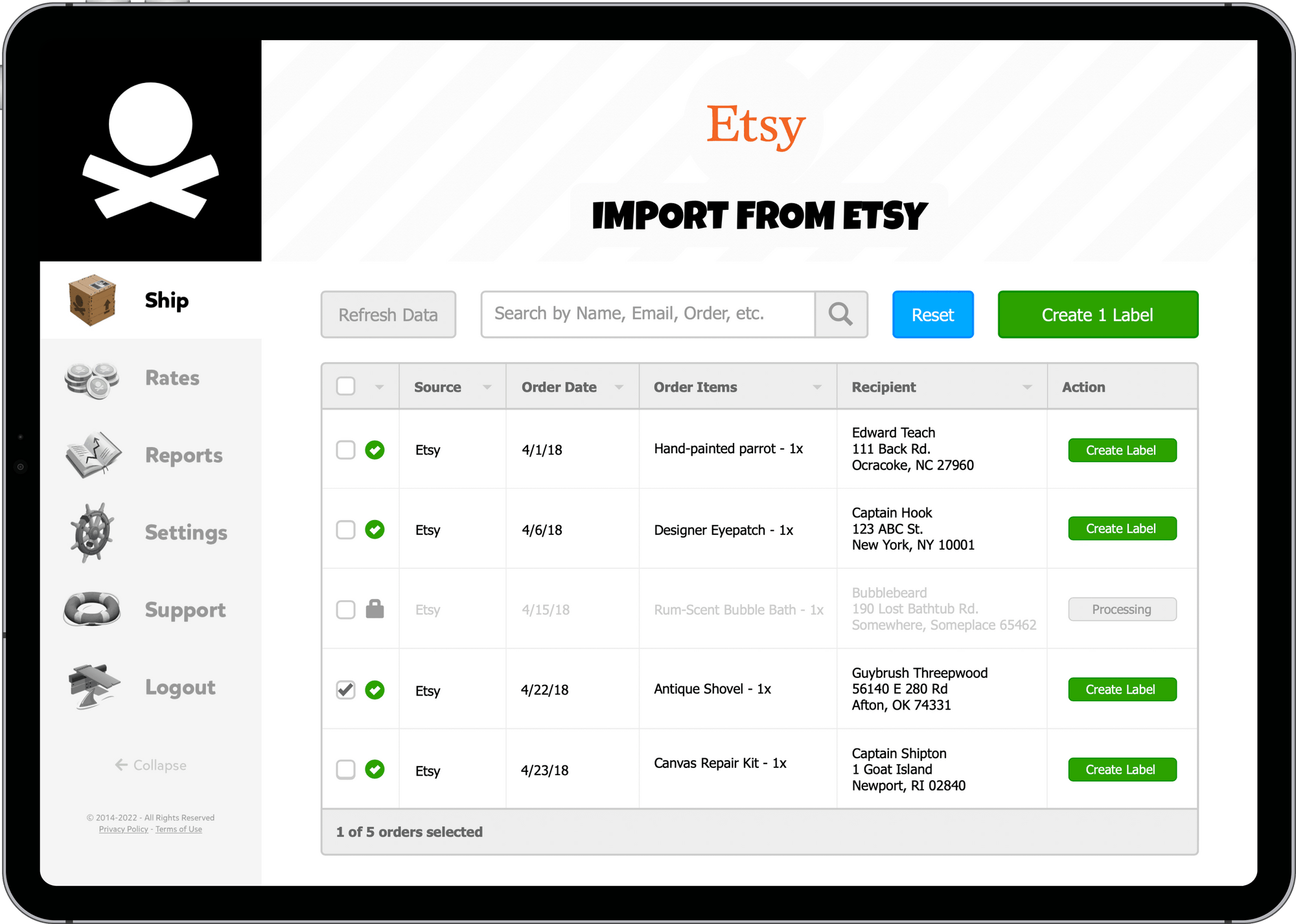 Cheapest Etsy shipping rates Pirate Ship