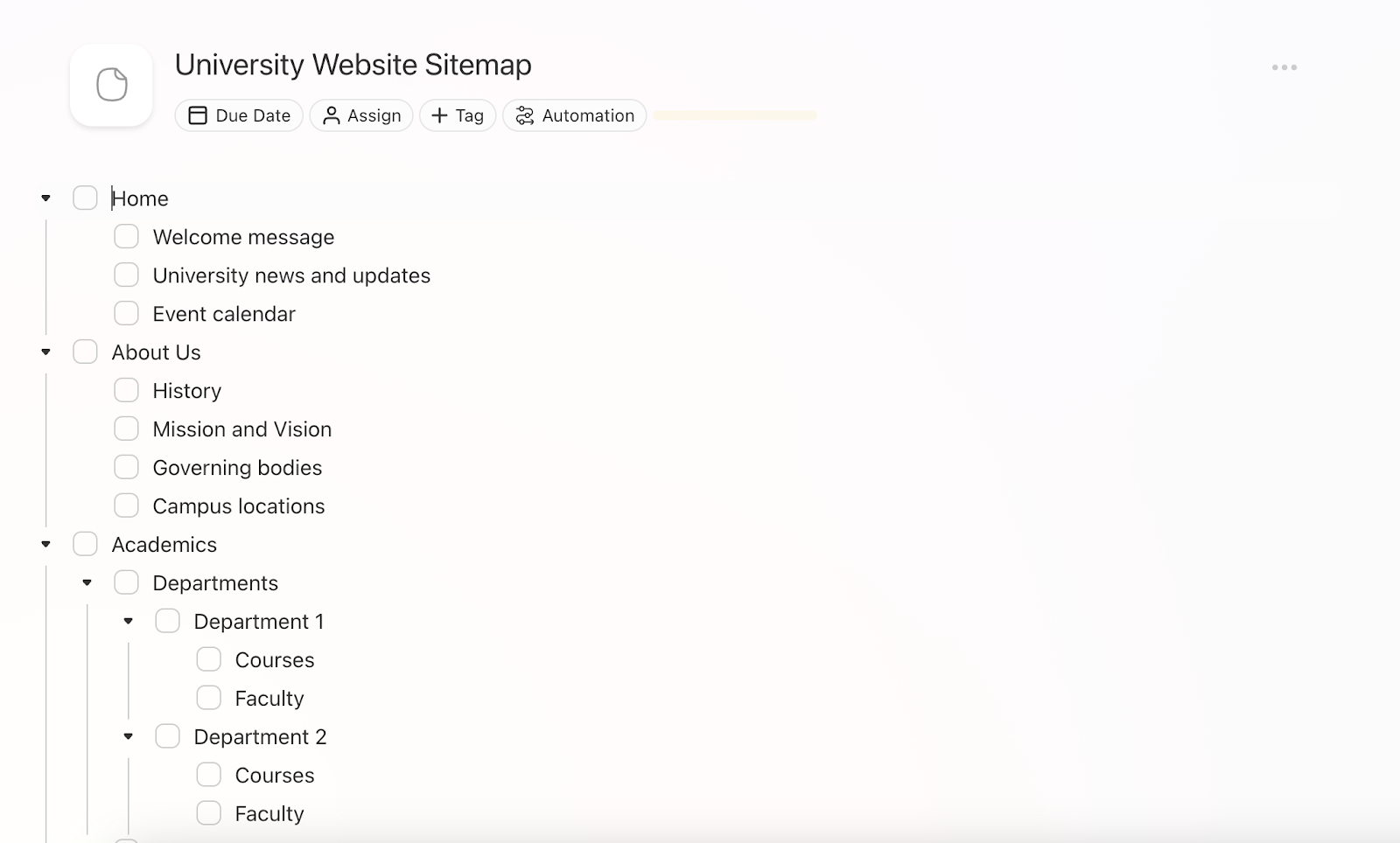 university website sitemap ai-generated mind map from taskade