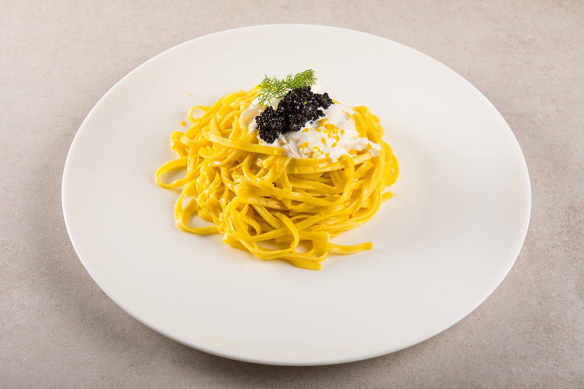 Tagliolini Fresh Egg Pasta with Adriatic Sturgeon Caviar and Stracciatella from Puglia