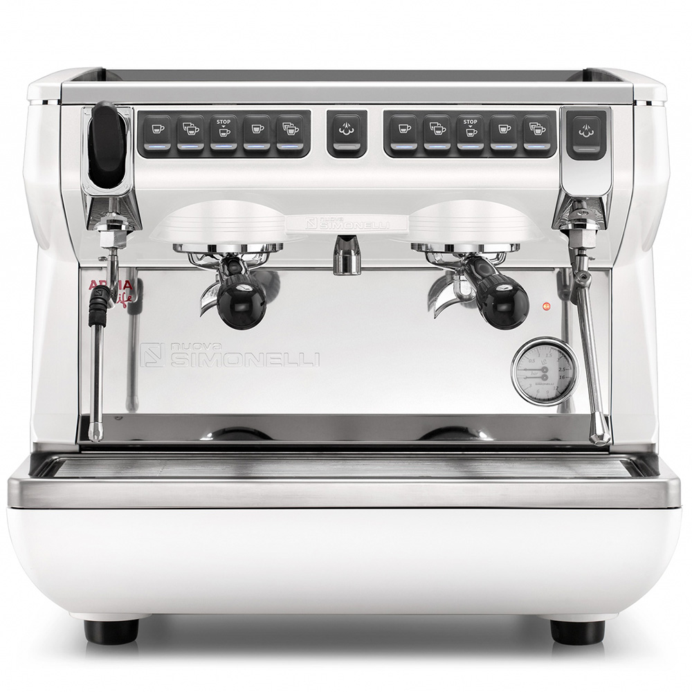 Кофемашина NUOVA SIMONELLI Appia Life Compact 2Gr V 220V white +economizer+high groups цвет белый фото вид спереди