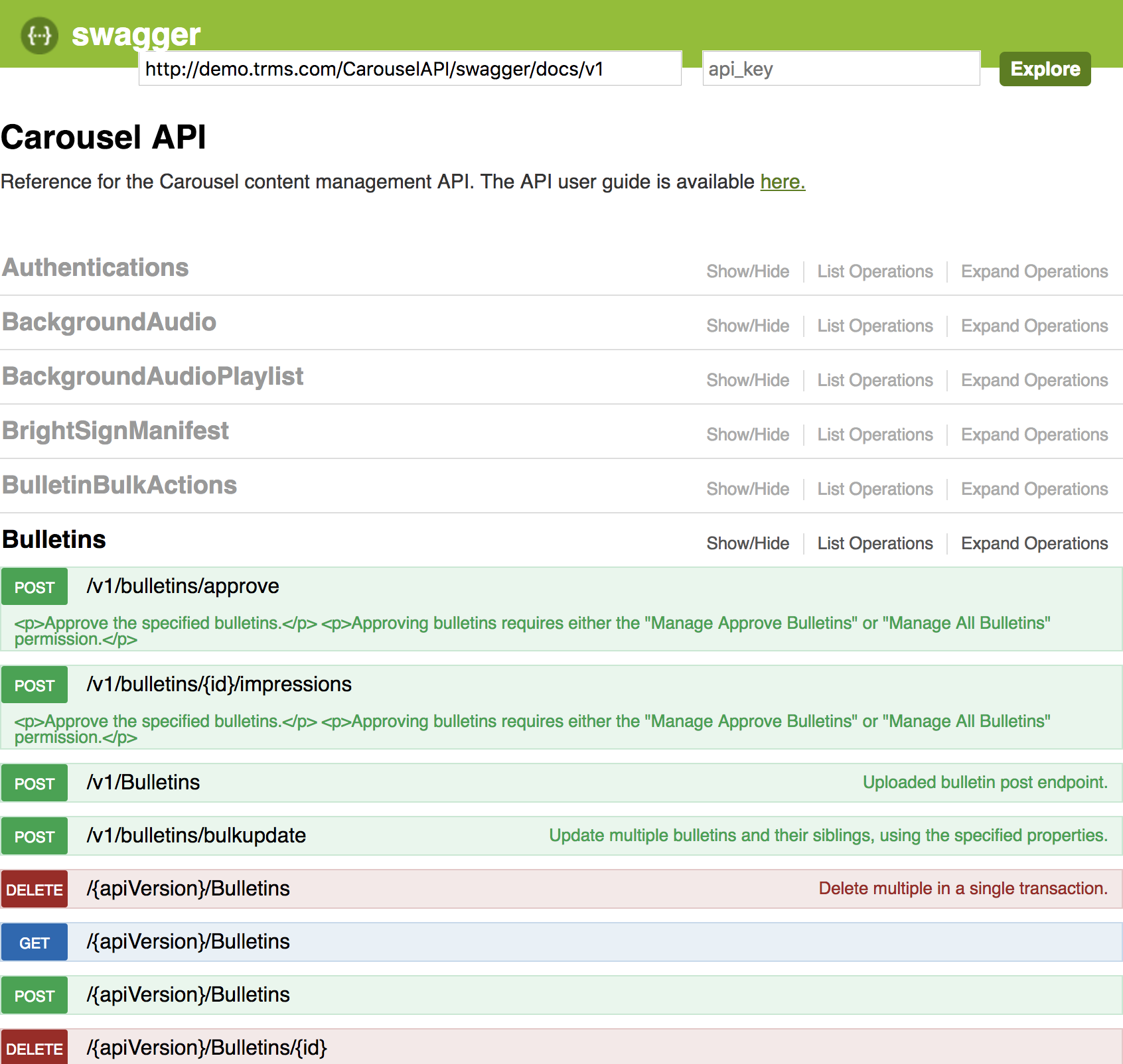 Carousel Digital Signage - API