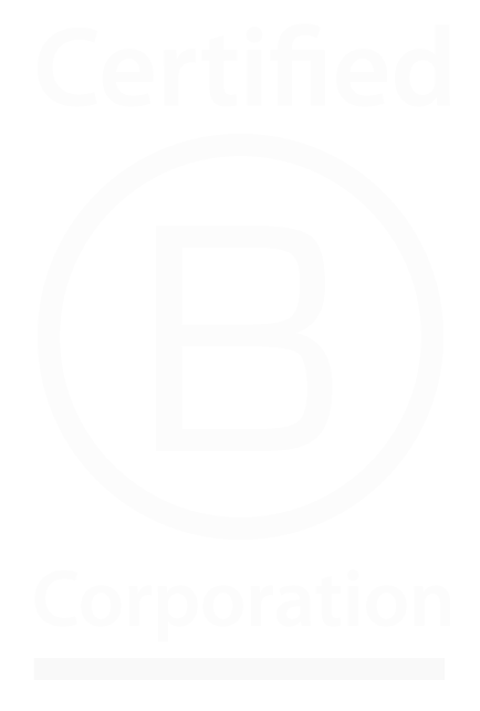 A white B Corp logo, which illustrates our certification