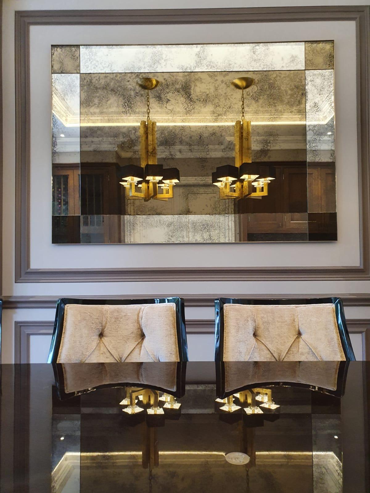 Brass framed handmade antiqued mirror panels Saligo Design Project