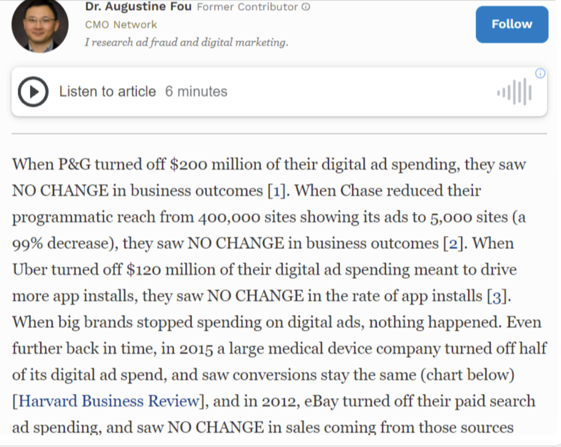 Forbes article on digital ad spending decrease