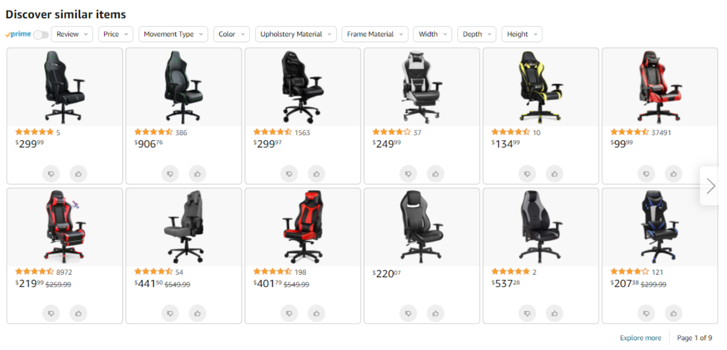 Amazon’s similar items section