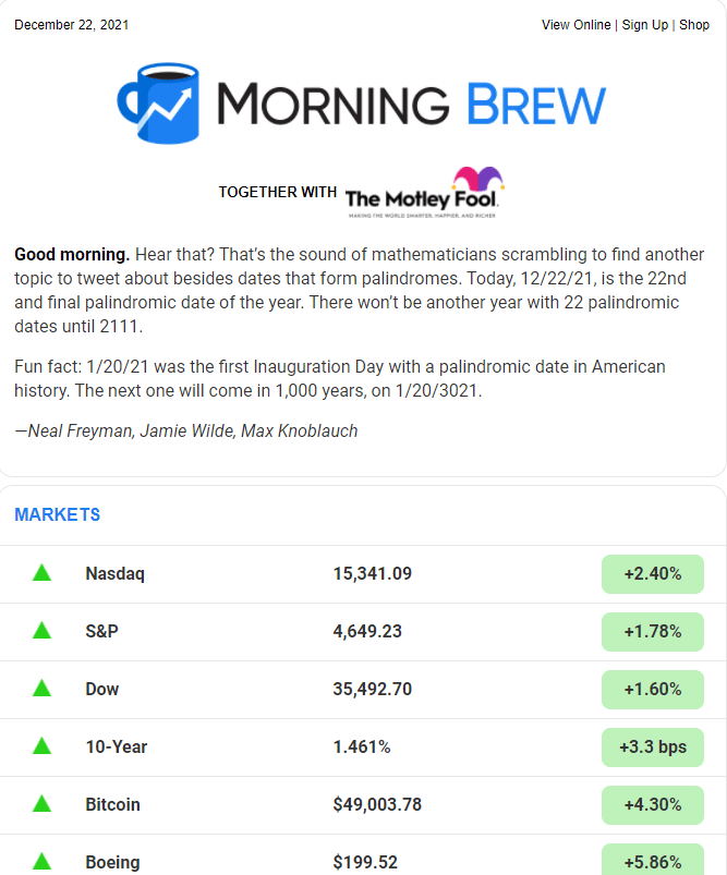 Morning Brew newsletter example