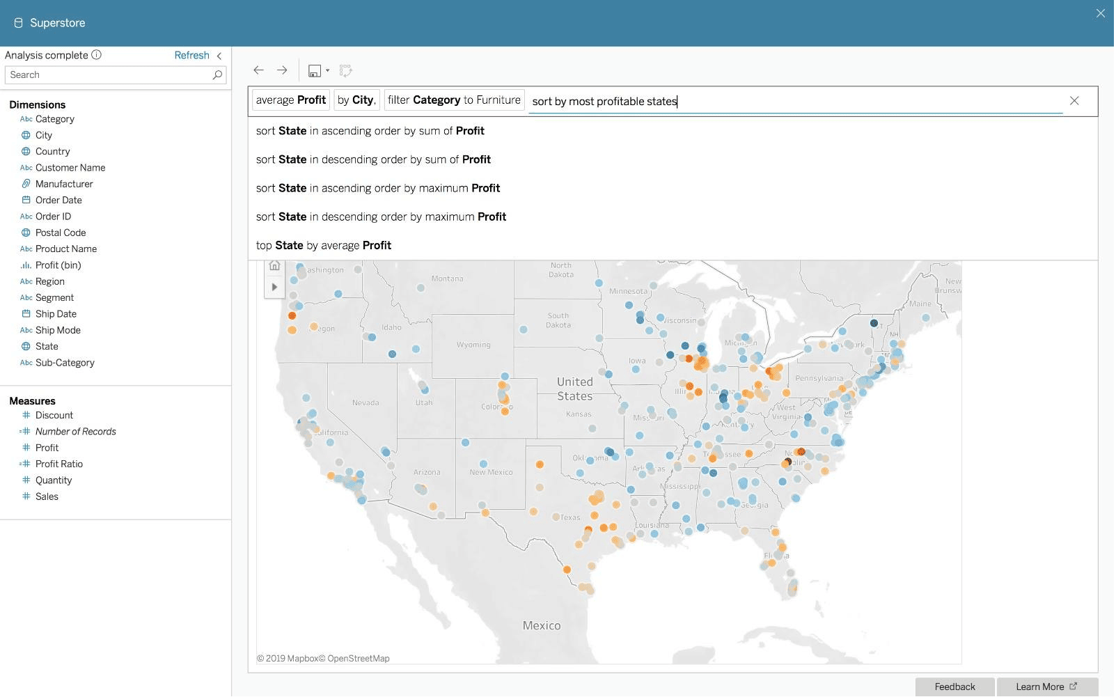 Tableau mapping features