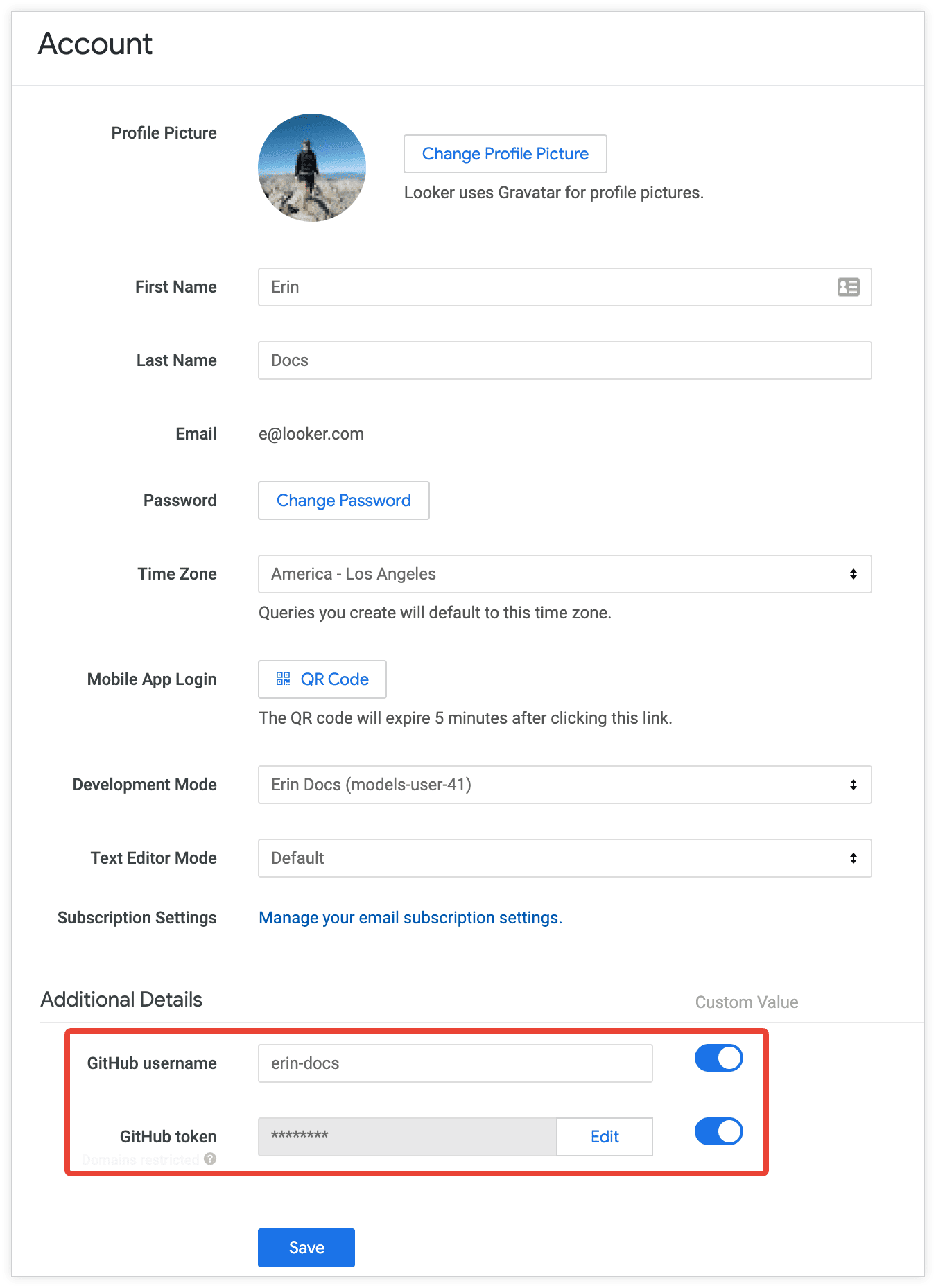 GitHub connection config