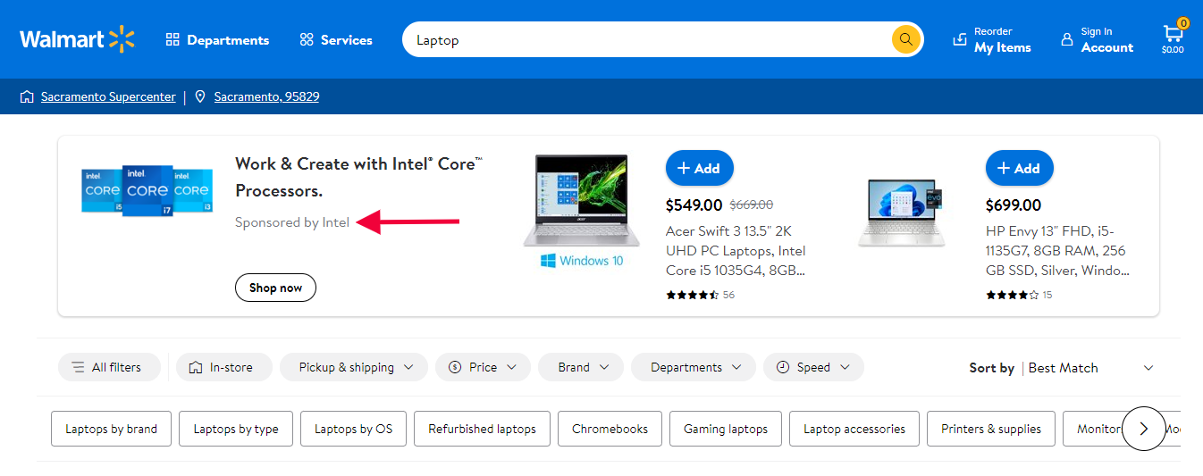 Walmart’s Search Result Page