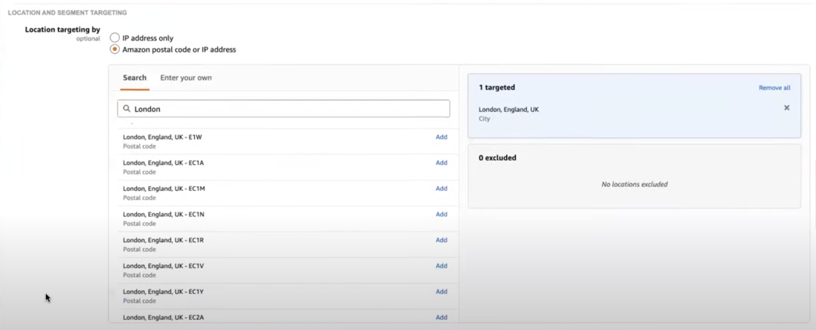 Location targeting in Amazon DSP