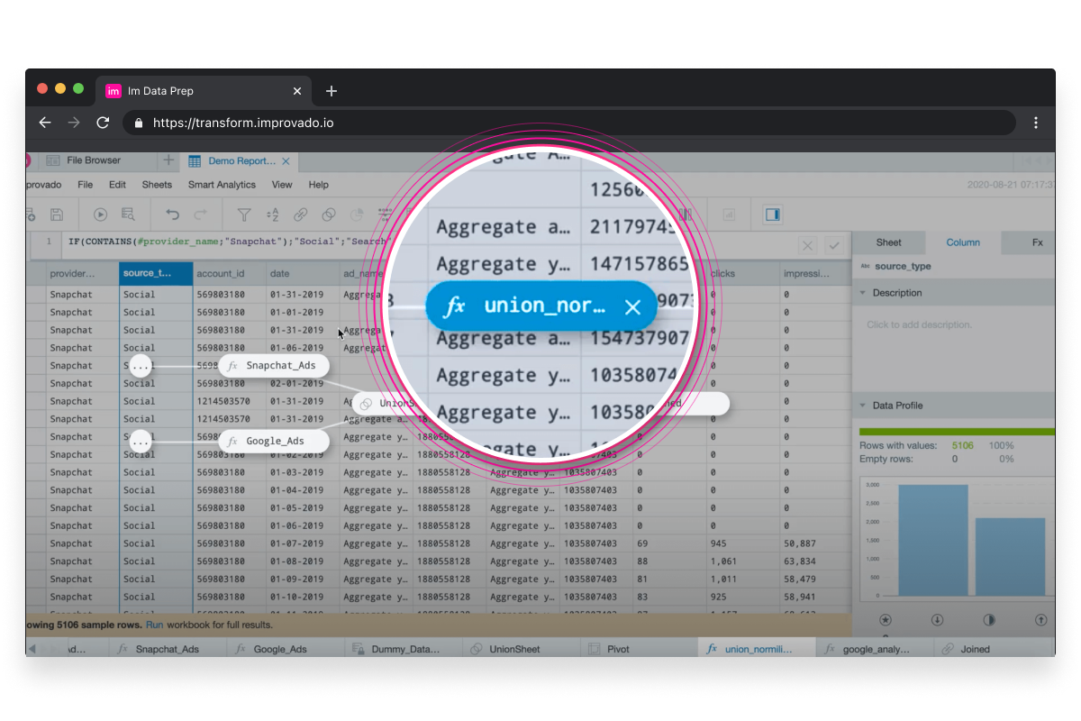 Improvado's DataPrep UI