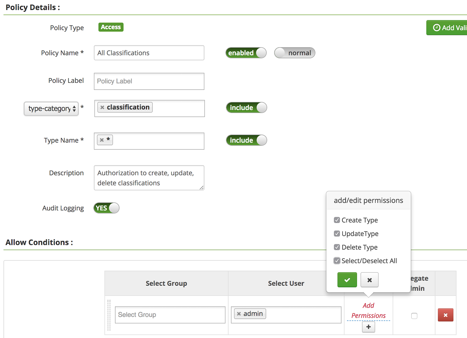 Apache Atlas: policy types