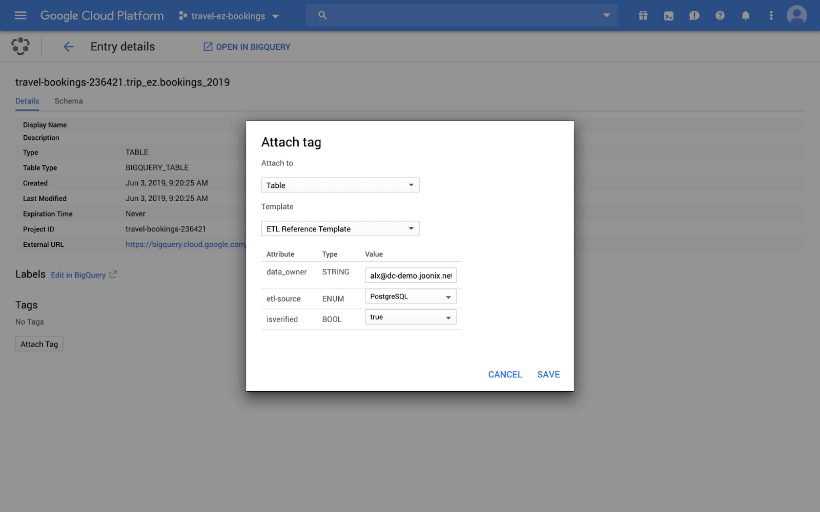 Google Cloud Data Catalog Tags