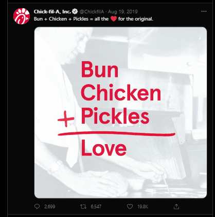Chick-fil-A's response to 2019 Popeye Tweet on chicken burger