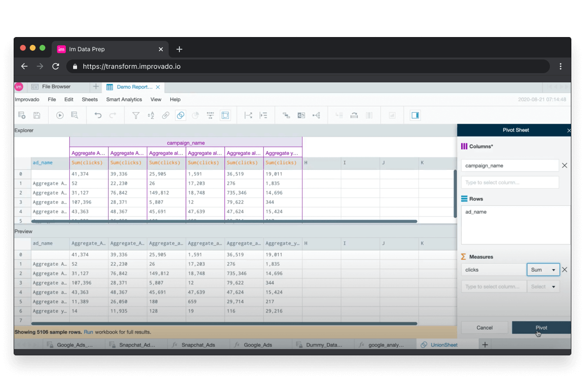 Improvado's Data Prep UI