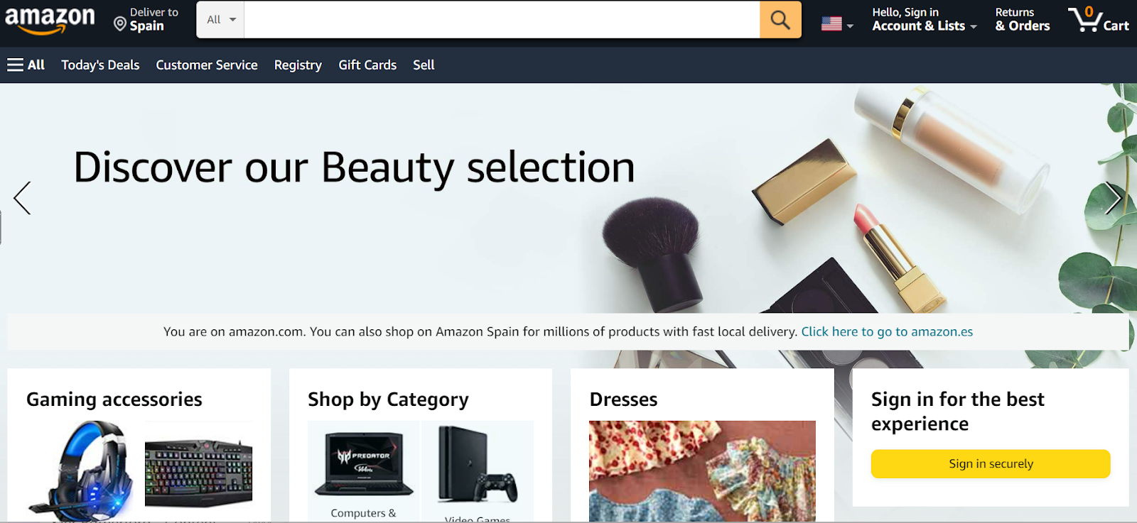 Amazon main page