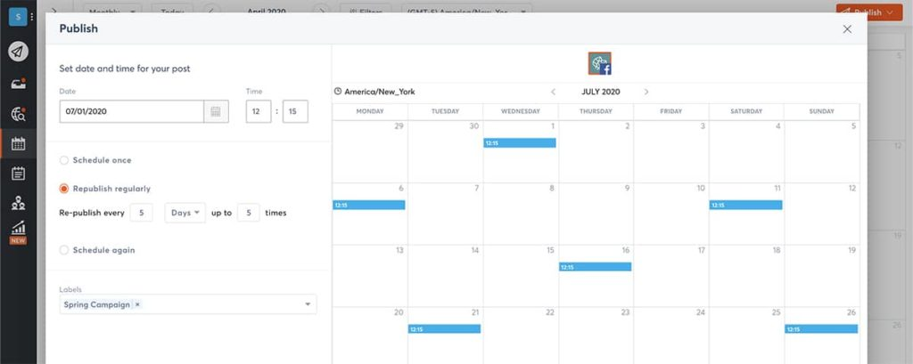 Agorapulse social media schedule dashboard