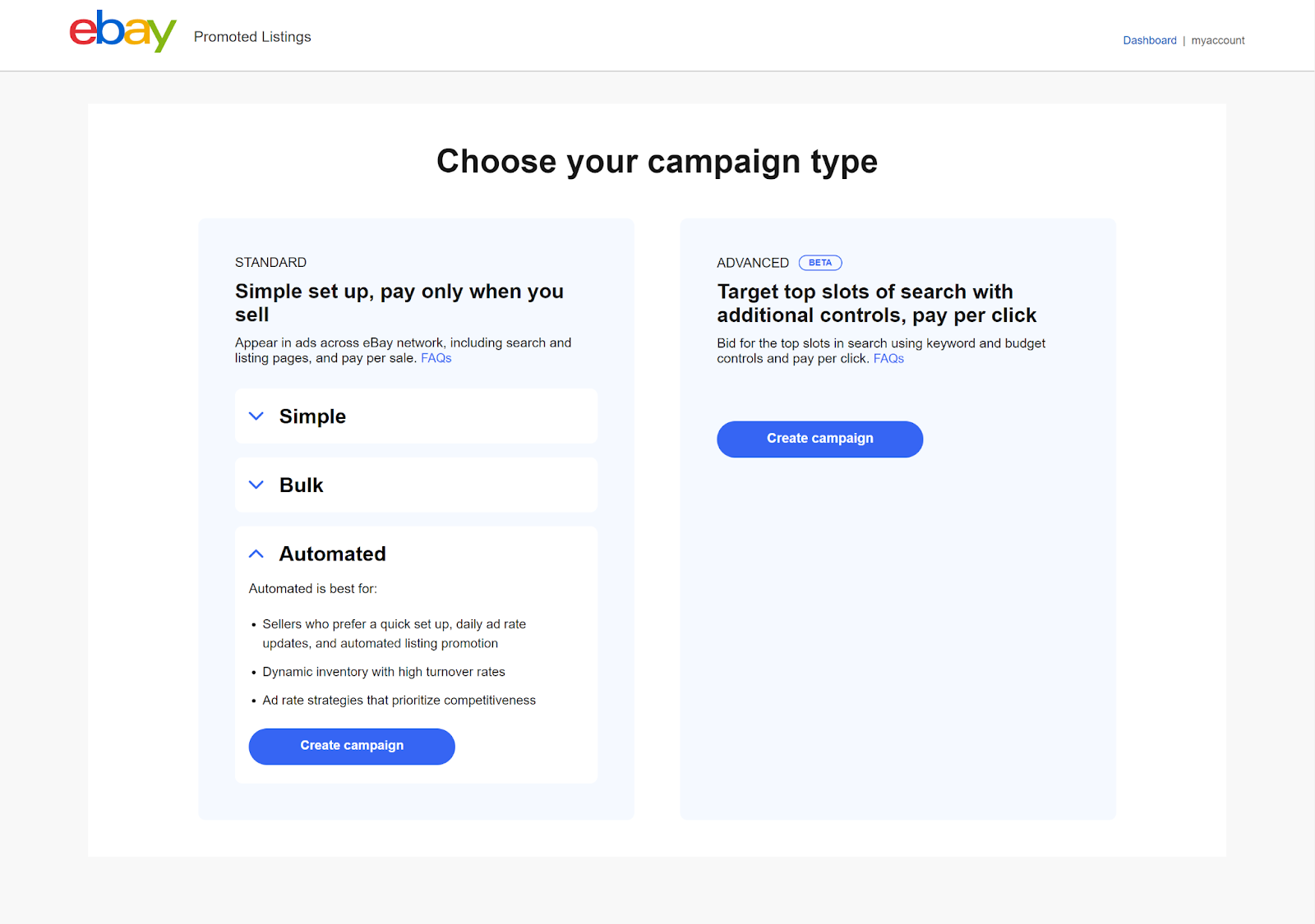 eBay Ad campaign type