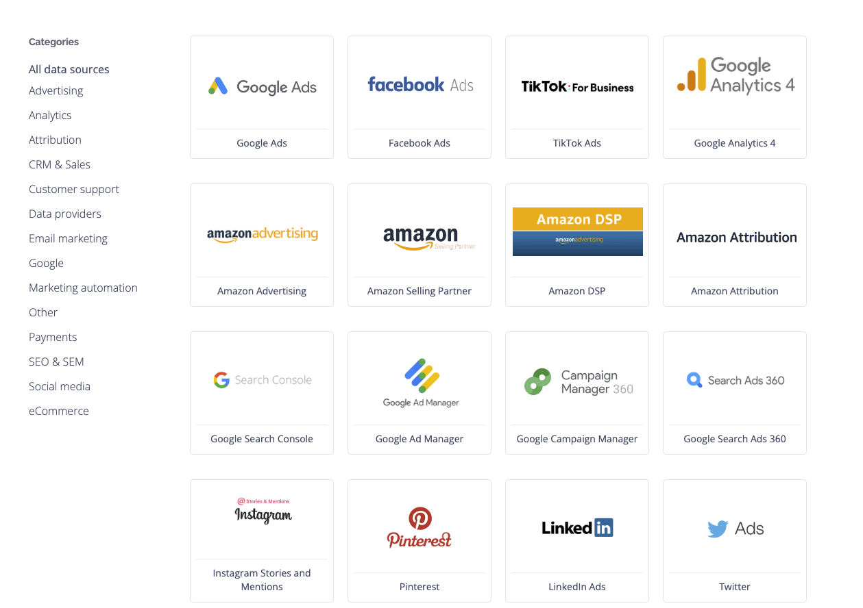 Improvado's list of connectors