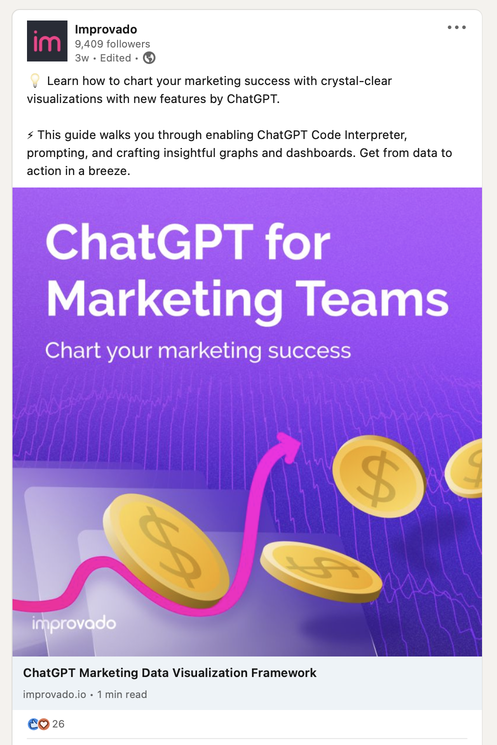 An example of an Improvado sponsored content LinkedIn advertising campaign.