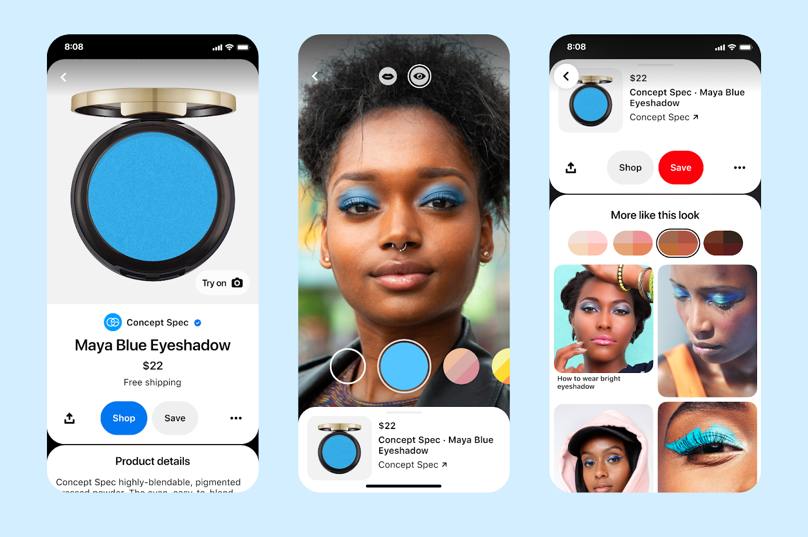 Example of Pinterest Try on pins