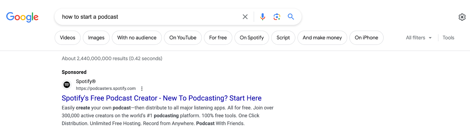 مثال على قوائم البحث المدفوعة لحملة البحث المدفوعة