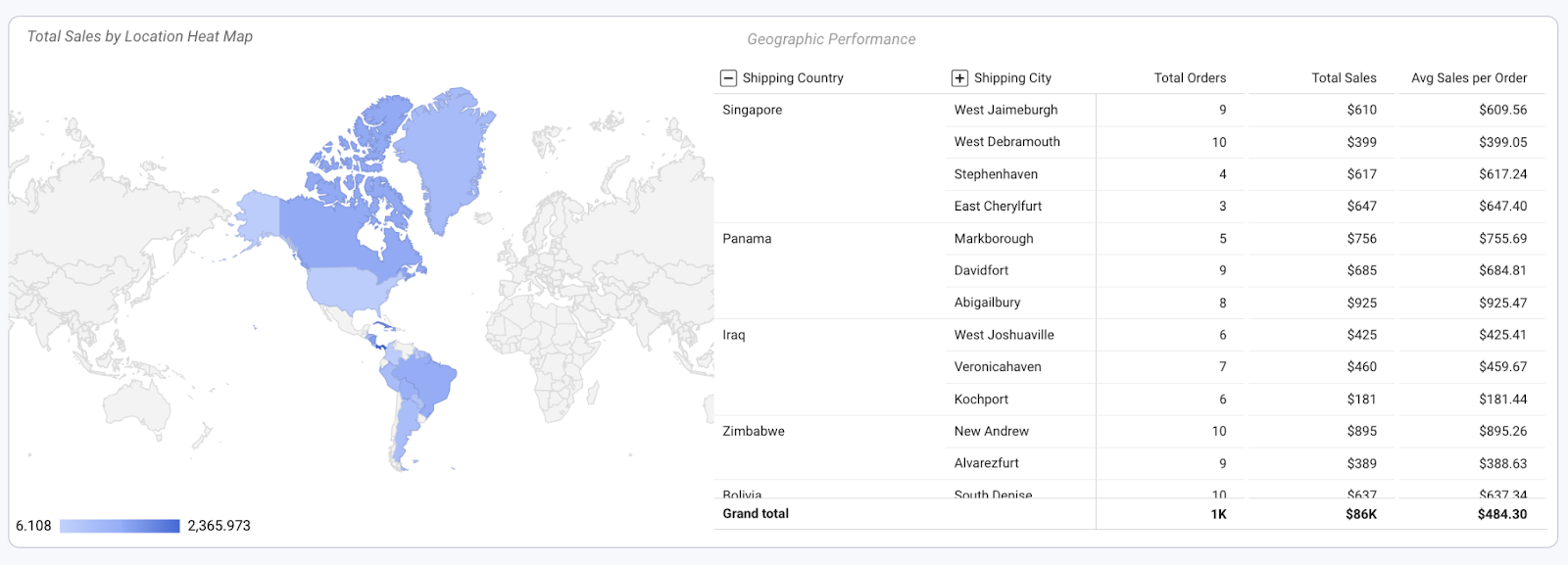 Improvado ecommerce dashboard helps analyze sales across geographies and discover the most prospective regions.