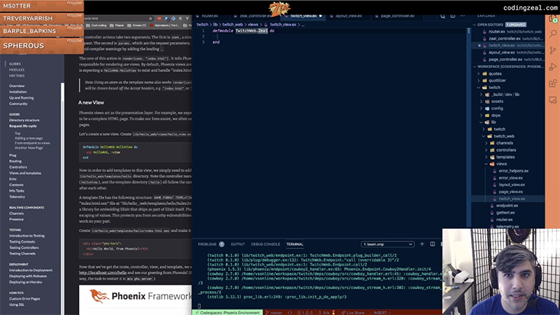 Erik learning Elixir and Phoenix on Twitch