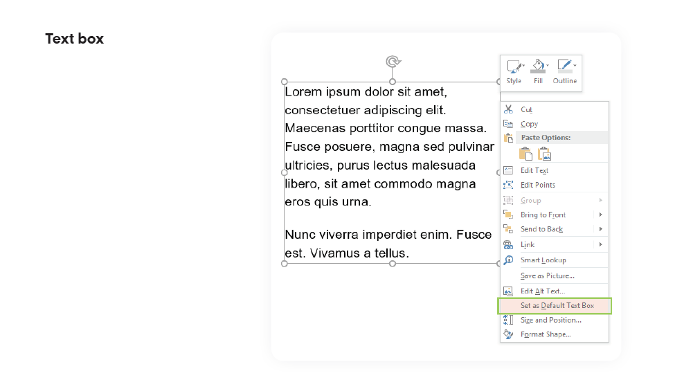 settint text box default ppt