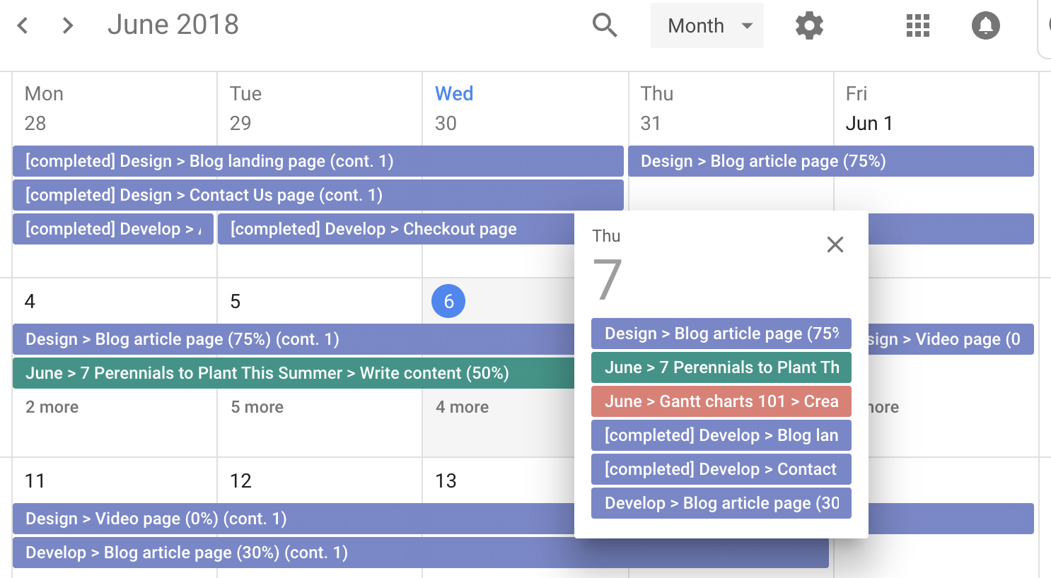 TeamGantt projects synced into Google Calendar