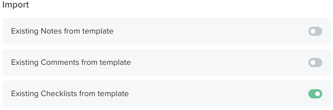 Template import settings in TeamGantt