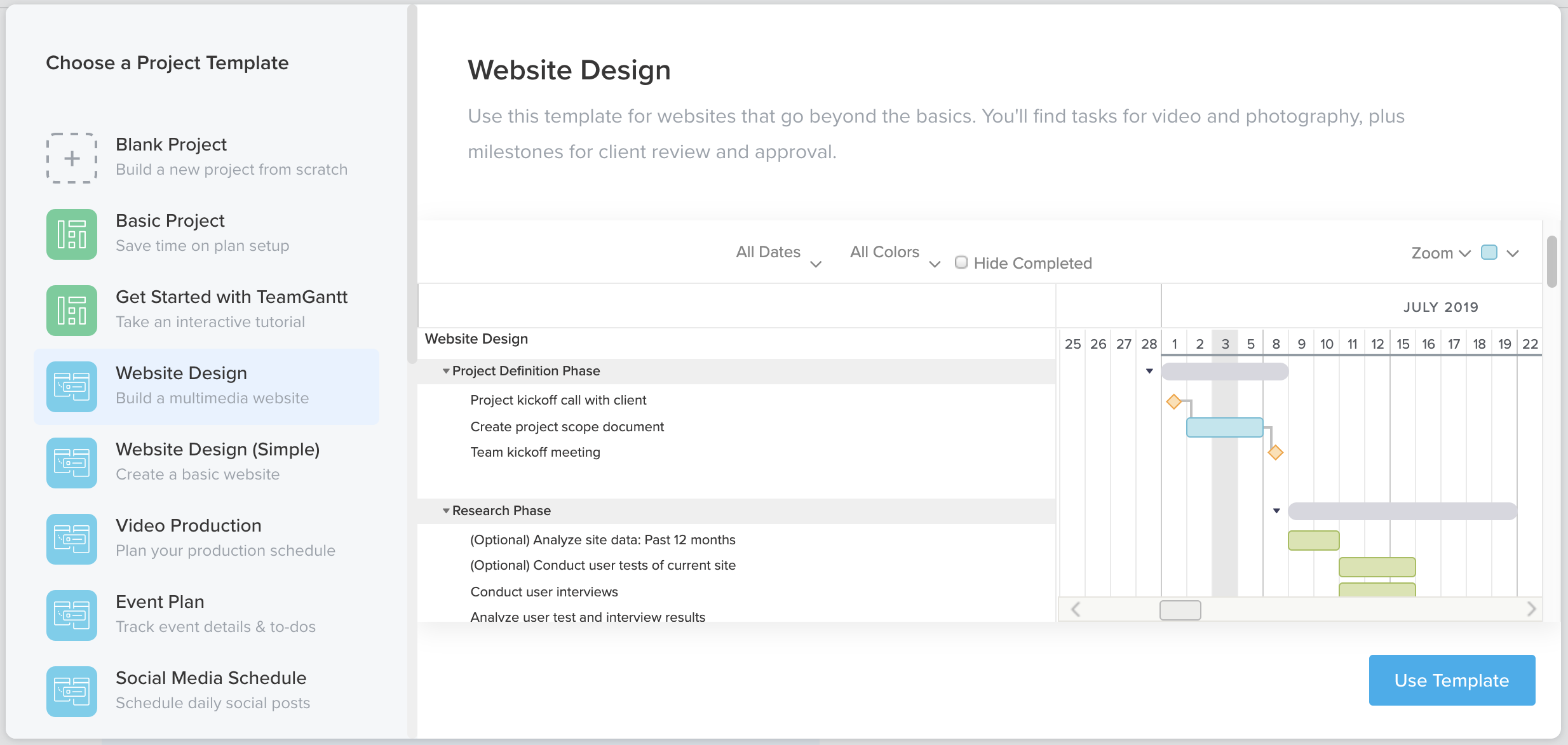TeamGantt gantt chart templates hub
