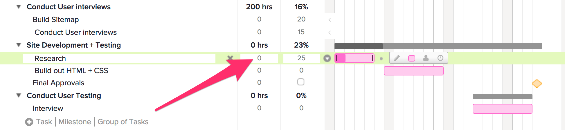 Assigning hourly estimates to tasks in TeamGantt