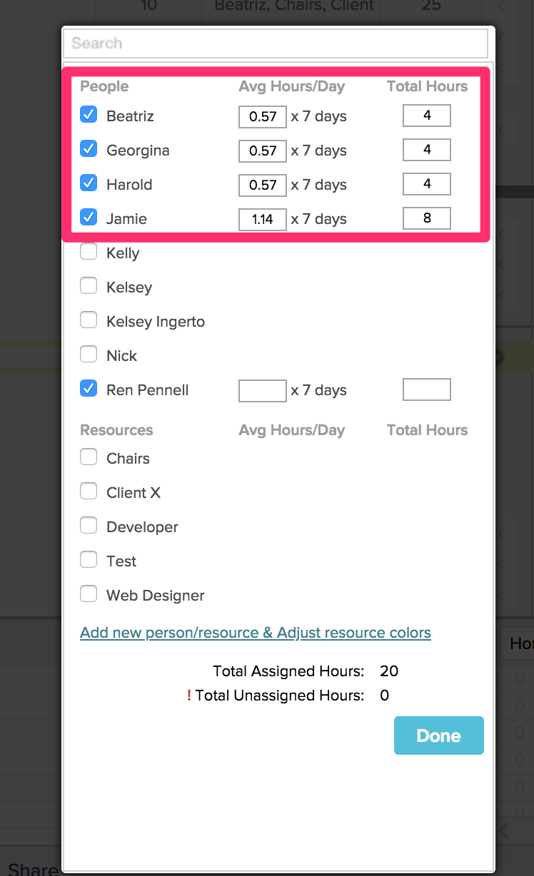 Select users to assign hours to in TeamGantt when estimating tasks