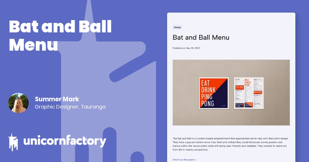 Bat and Ball Menu Case Study Summer Mark Graphic Designer in Tauranga