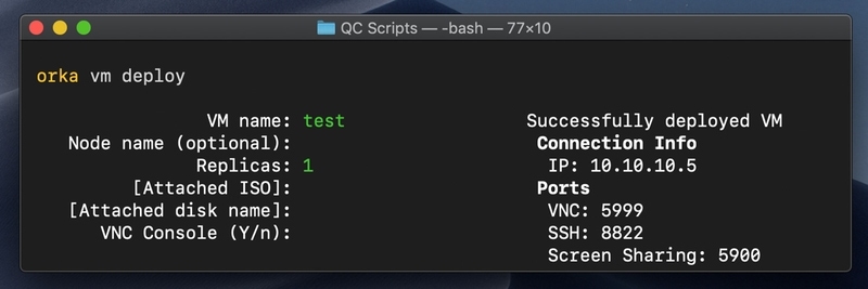Terminal script deploying vm with Orka