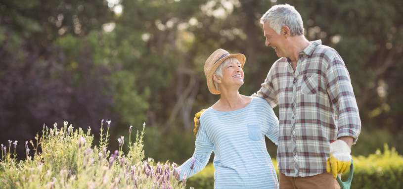 retired couple in backyard