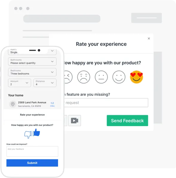 In-app and onsite customer feedback forms and pop-ups