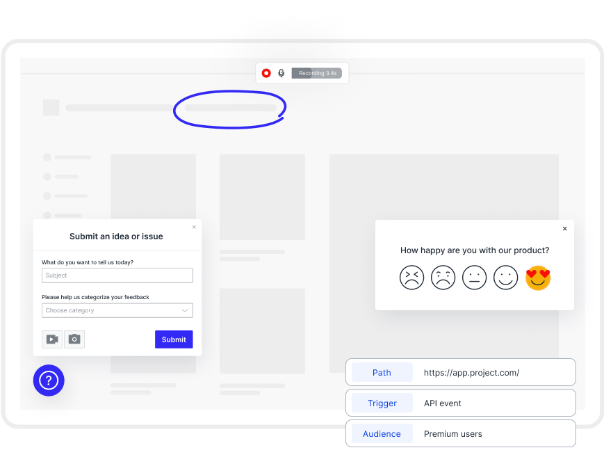 Capture customer feedback with visual screen annotation tools and pop-up surveys
