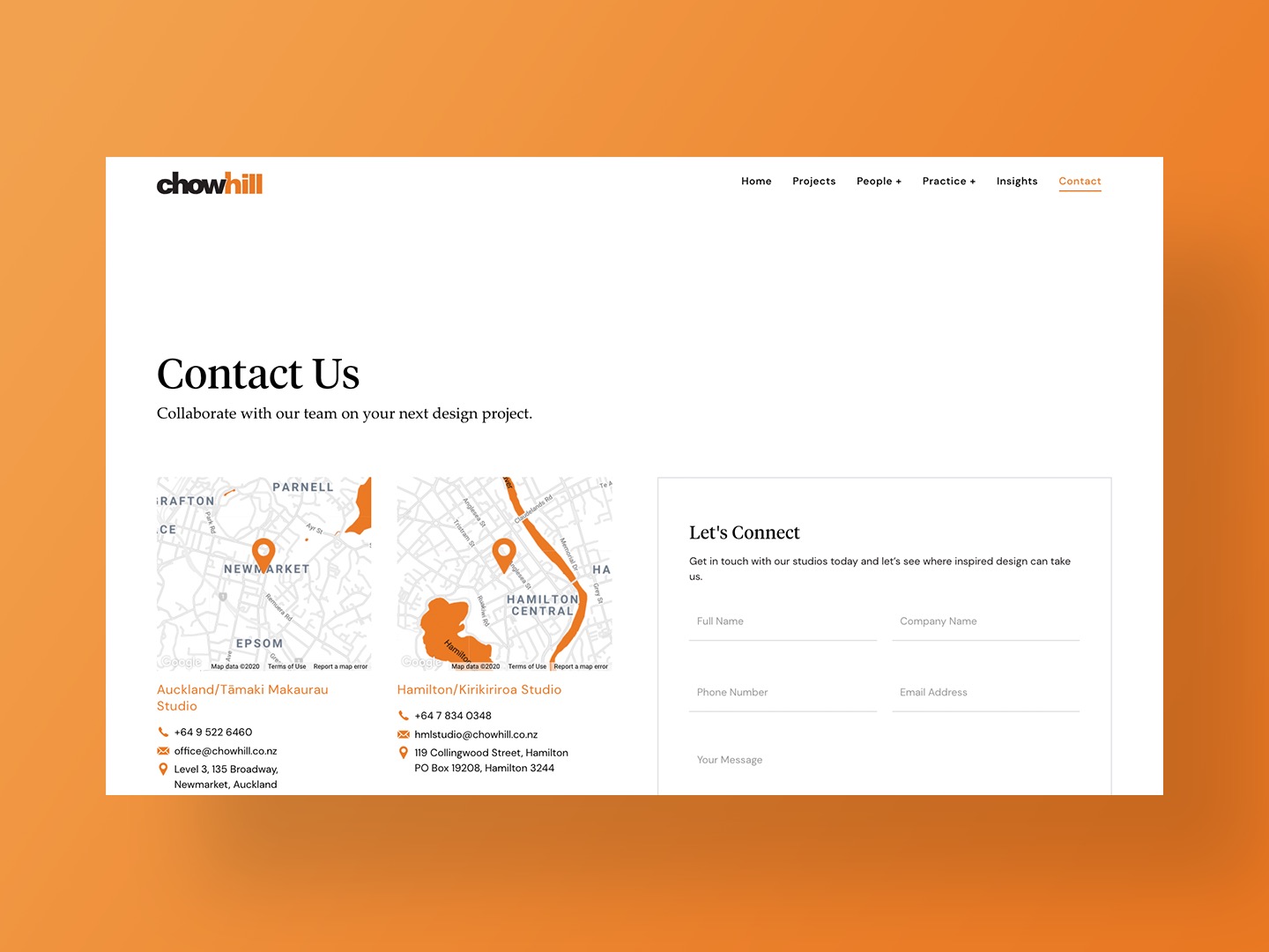 Chow:Hill Architects new website contact page