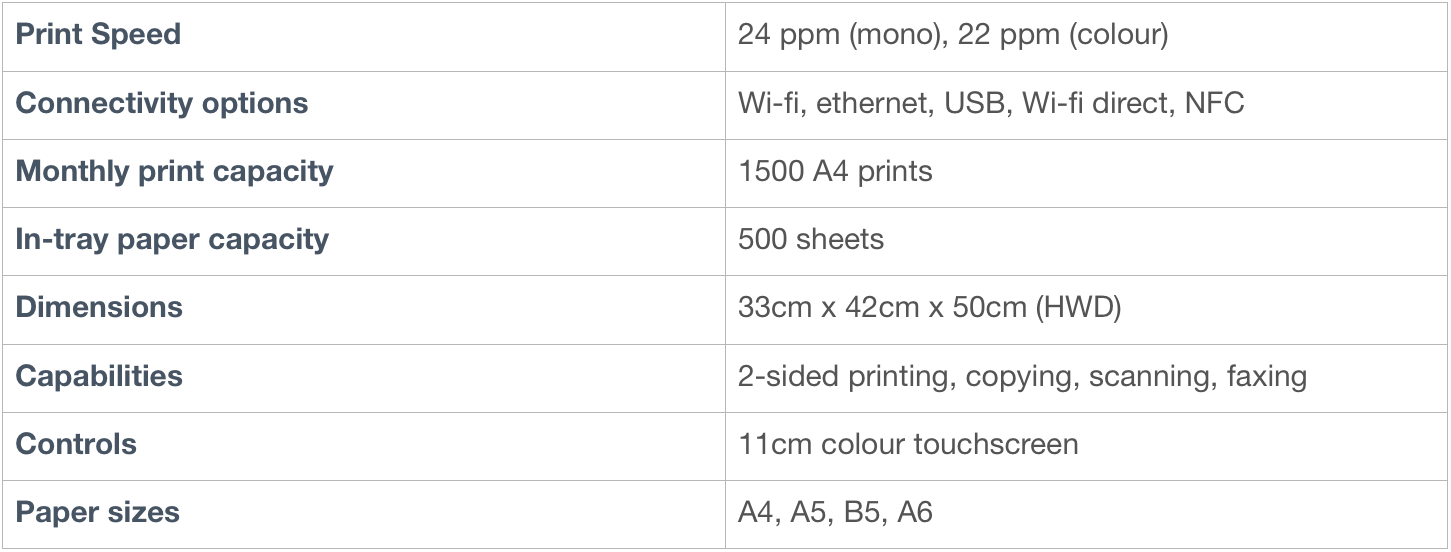 Epson printer specifications