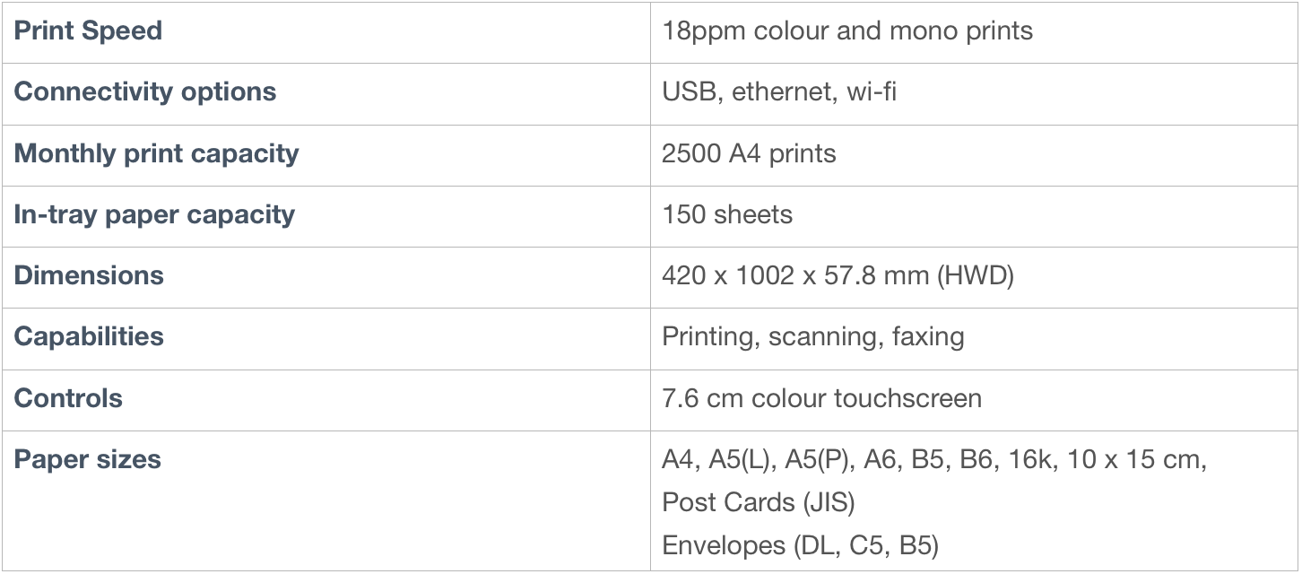 Brother printer specifications
